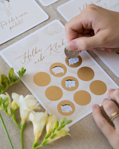 Stírací kartička – pohlaví miminka (Osmisměrka)